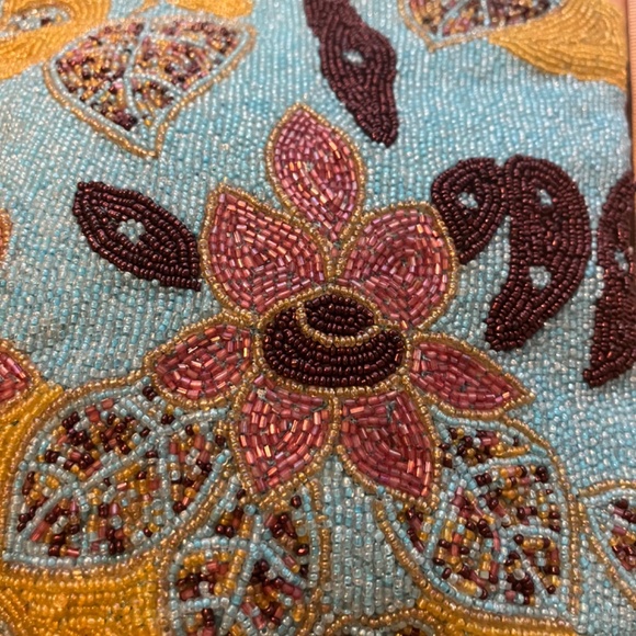 Chan Luu beaded and silk vintage handbag,  blue bronze with pink flowers, yellow - Picture 7 of 13